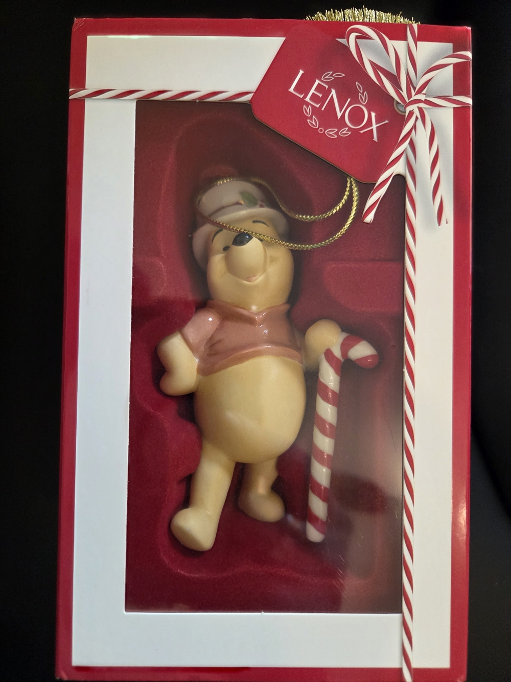 Lenox Winnie the Pooh Holiday Ornament in Red and Cream